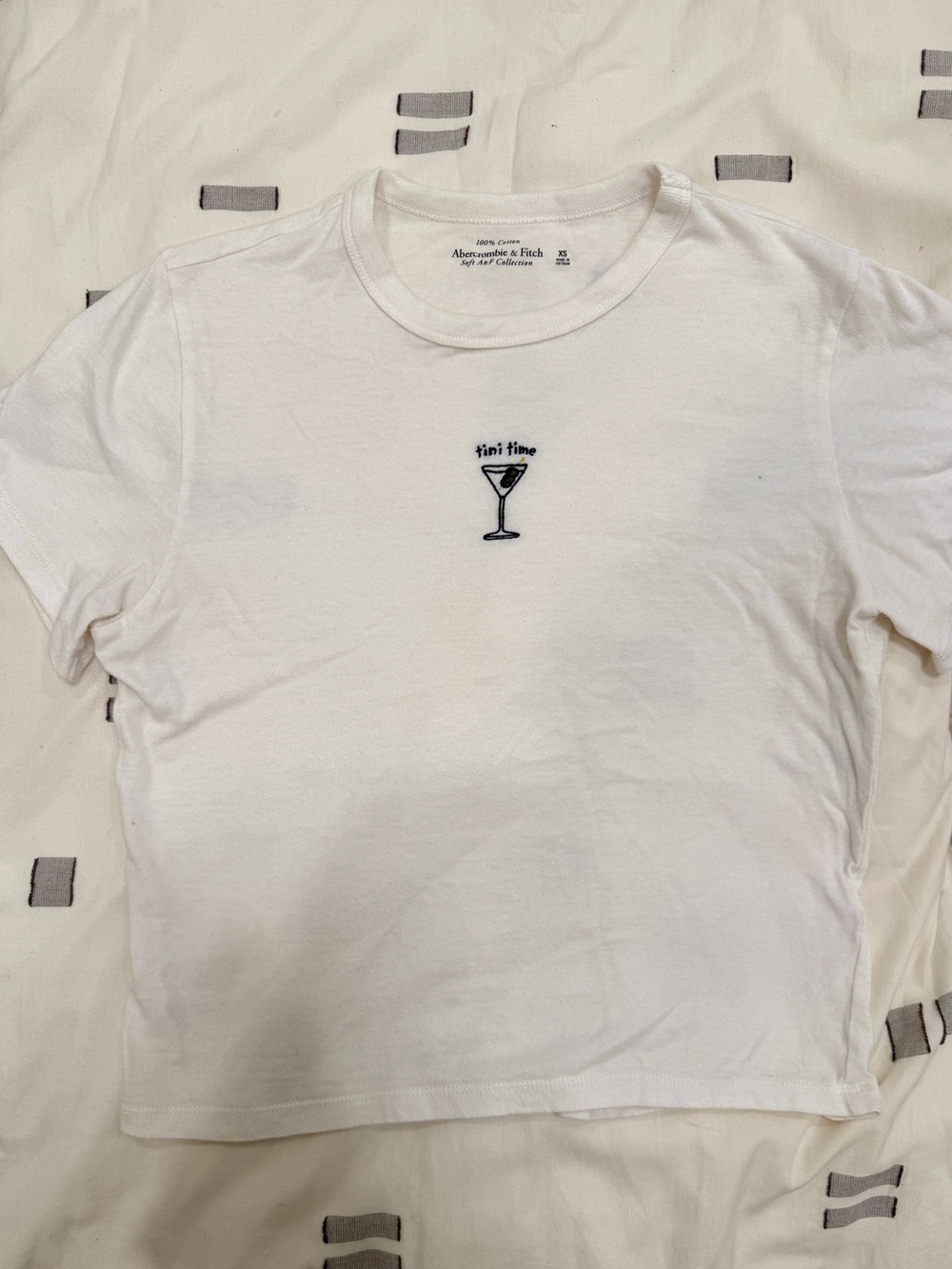 Abercrombie & Fitch White Mini Martini Embroidered Tee